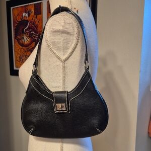 Rafe New York Black Leather White Trim Bag